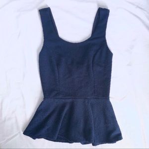 Navy Blue Sleeveless Peplum Blouse Fitted Top